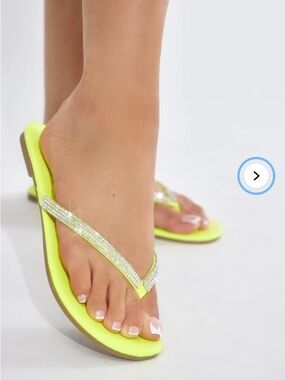 Neon Yellow Rhinestone Thong Sandals